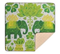 Tapis de jeu pliable pour l'intérieur et l'extérieur - Motif éléphant vert et nénuphar - 127 x 127 cm