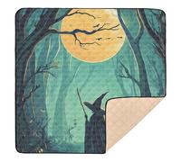 Tapis de jeu pliable pour l'intérieur et l'extérieur, motif sorcière, lune d'Halloween, safari, pour bébés, nourrissons, tout-petits, 127 x 127 cm