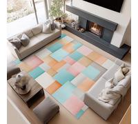 Tapis de Jeu pour Adolescents et Salle de Jeux, Flanelle Lavable en Machine Antidérapant Hypoallergénique, 140 x 200 cm, Style Géométrique Carrés Pastel, Multicolore