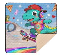 Tapis de jeu pour bébé avec motif dinosaure et arc-en-ciel doux rembourré pour le sol, résistant à l'eau, tapis de temps pour bébés, nourrissons et tout-petits, 127 x 127 cm