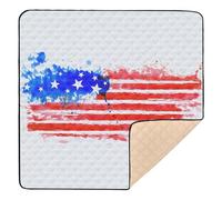 Tapis de jeu pour bébé en mousse souple avec drapeau américain fabriqué à l'aquarelle pour l'intérieur et l'extérieur, non toxique, pour bébés, nourrissons, tout-petits, 127 x 127 cm