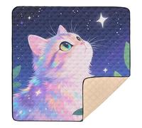 Tapis de jeu pour bébé motif chat ciel étoilé doux et épais pour intérieur et extérieur, tapis d'activité portable pour bébés, nourrissons et tout-petits, 127 x 127 cm
