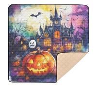 Tapis de jeu pour bébé motif citrouille et esprit d'Halloween doux et épais pour intérieur et extérieur, tapis de jeu léger pour bébés, nourrissons et tout-petits, 127 x 127 cm