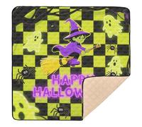 Tapis de jeu pour bébé, motif fantôme d'Halloween à carreaux vert fluo, doux, rembourré et pliable pour le sol, imperméable et pliable, pour bébé, 127 x 127 cm