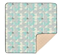 Tapis de jeu pour bébé, motif pied-de-poule à carreaux turquoise neutre, doux et épais pour le sol, tapis de jeu portable pour bébés, enfants, tout-petits, nourrissons, 127 x 127 cm