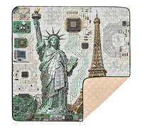 Tapis de jeu pour bébé motif statue de la Liberté et Tour Eiffel, doux et épais, résistant à l'eau, pour le ventre, le temps de ramper pour nouveau-nés, bébés, nourrissons, tout-petits, 127 x 127 cm