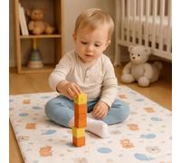 Tapis de Jeu pour Bébé Pliable Réversible Imperméable -160x100x3 cm - Tapis D'éveil Pour Enfant Bebe - Tapis De Sol - Tapis De Motricité - Ourson