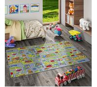 Tapis de jeu pour enfant aventure motifs village couloir - SNAPSTYLE - 80x160 cm - Gris - Synthétique - Enfant