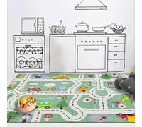 Tapis de jeu pour enfants doux, antidérapant et pliable pour chambre à coucher, salle de jeux, tapis décoratif motif piste de dessin animé en plusieurs couleurs, vert, 100 x 100 cm