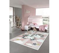 Tapis de jeu pour enfants Tapis bébé avec licorne arc-en-ciel en crème rose Größe 120 cm Rund