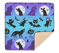 Tapis de jeu pour Halloween, motif loup-garou noir, chauve-souris, citrouille, tapis de jeu pour bébé, tapis de jeu pliable non toxique pour bébés, nourrissons et tout-petits, 127 x 127 cm avec