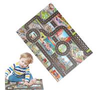 Tapis de Jeu pour sur la Route - Couverture d'activités au Format Jumbo, Tapis à Bascule lavables, antidérapant, Plan de la Ville détaillé, Tissu Polaire | Tapis de Jeu de Ville de Voyage