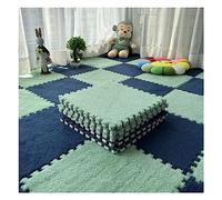 Tapis De Jeu Puzzle 12 Pièces, Carreaux De Moquette Imbriqués en Peluche Moelleuse, Ensemble De Tapis Carrés en Mousse, Carreaux De Sol en Mousse pour Chambre à Coucher(Color:Vert Clair+Bleu Marine)