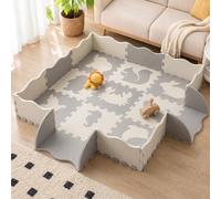Tapis de jeu puzzle avec pièces de bord, tapis d'éveil antidérapant | EVA, sans formamide, pièces interchangeables, imprimé motif animal, antidérapant, imperméable, doux et facile d'entretien