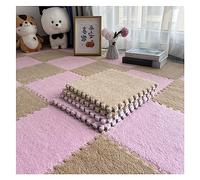 Tapis de Jeu Puzzle en Peluche à emboîter, 12 pièces(Rose+café Clair)