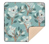 Tapis de jeu rembourré doux et pliable pour bébé - Motif koala - Bleu écume de mer - 127 x 127 cm