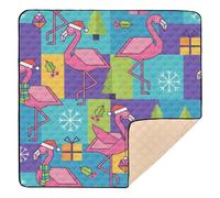 Tapis de jeu rembourré doux et rembourré avec formes abstraites de Noël, flamants roses et icônes de vacances, pour l'intérieur et l'extérieur, tapis d'éveil imperméable pour bébé, tout-petit, 127 x