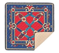 Tapis de jeu rembourré doux pour bébé, motif chaîne ornée, bleu, rouge, 127 x 127 cm