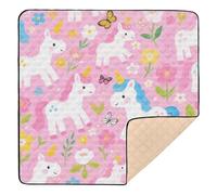 Tapis de jeu rembourré doux pour bébé, motif licornes blanches, motif dessin animé, pliable, confortable, respirant, pliable pour bébés, nourrissons, tout-petits, 127 x 127 cm, alfombras avec musique