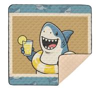 Tapis de jeu rembourré doux pour bébé motif requin de dessin animé pour bébé, tapis de jeu lavable et pliable pour bébés, nourrissons et tout-petits, 127 x 127 cm