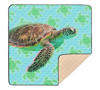 Tapis de jeu rembourré doux pour bébé motif tortue de mer, vert, bleu, confortable, respirant, pour bébés, nourrissons, tout-petits, 127 x 127 cm