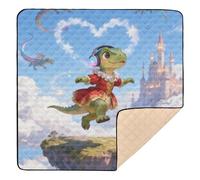 Tapis de jeu rembourré doux pour l'intérieur et l'extérieur - Motif dinosaure volant près du château dans le ciel - Confortable et respirant - Pour bébés et tout-petits - 127 x 127 cm