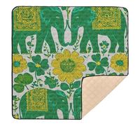 Tapis de jeu rembourré doux pour l'intérieur et l'extérieur Motif éléphant et tournesol Vert 127 x 127 cm