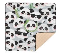 Tapis de jeu rembourré doux pour l'intérieur et l'extérieur - Motif panda mignon - Gris - 127 x 127 cm