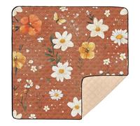 Tapis de jeu rétro à motif floral orange rustic1 pour bébé - Tapis d'éveil doux et rembourré pour le sol - 127 x 127 cm