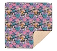 Tapis de jeu rétro en mousse souple pour bébé Motif étoiles de mer et cœurs Bleu/rose 127 x 127 cm