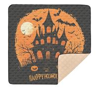 Tapis de jeu robuste pour bébé motif citrouille avec chauve-souris d'Halloween - Noir et orange - 127 x 127 cm
