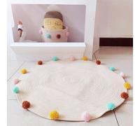 Tapis De Jeu Rond En Coton Tissé À La Main Pour Nouveau Né, Avec Boule De Laine, Pour Enfants, Décoration De Chambre Intérieure