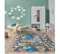 the carpet - Happy Life - Tapis de Jeu Lavable pour Chambre d'enfant, Motif Urbain de Rues et Voitures, Gris, 80 x 150 cm