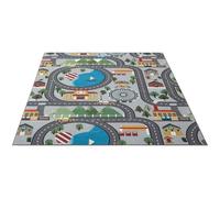 the carpet - Happy Life - Tapis de Jeu Lavable pour Chambre d'enfant, Motif Urbain de Rues et Voitures, Gris, 120 x 160 cm