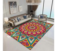 Tapis de Jeux Enfant Bleu Jaune Vintage géométrique Floral Motif Salon Deco Chambre bébé Fille du Lavable 180x250cm