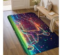 Tapis de joueur de football, énergique, moderne, particules colorées, herbe non multicolore, antidérapant, tapis rectangulaire qui ne perd pas ses poils, entrée, salle de bain, buanderie, 0,9 x 1,5 m