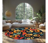 Tapis de la collection marine et orange rond rétro tourbillon design sans perte de poils et d’entretien tapis de sol décoratifs pour les zones à fort trafic dans le salon chambre à coucher 100cm