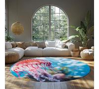 Tapis de la copropriété Salon Salon Rug Ronds de méduse 200cm（Rond） Thème océan Lavable Créature Marine Bleu Rose Tapis Fins d’intérieur pour Chambre Salle à Manger nurserie