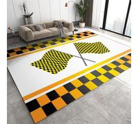 Tapis de la pièce des Adolescents avec Drapeau de Course, Tapis antidérapant à Grille Jaune Noir, Facile à Nettoyer, appliqué sur Le Salon Chambre à l’entrée de la pièce (100x140cm)
