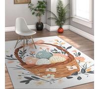 Tapis de la Zone Fleurs de Printemps Lavable 60x110cm Œufs en Panier de Pâques Rugs antidérapants à Poil Bas Tapis de Porte Avant pour Le Salon Chambre Cuisine Sol intérieur Moquette