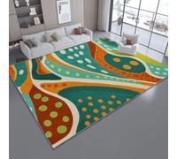 Tapis de l'enfant Abstrait Art Moderne Points et Courbes Tapis rectangulaire, 60 x 90 cm Moquette de Chambre à Poils Ras, Bleu-Vert Écologique Paillasson Intérieur - pour Chambre à Coucher de Salon