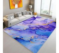 Tapis de l'enfant Abstrait Courbes dorées Lignes ondulées Tapis rectangulaire, 60 x 90 cm Moquette de Chambre à Poils Ras, Bleu-Violet Écologique Paillasson - pour Chambre à Coucher de Salon