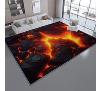 Tapis de l'enfant Abstrait Flammes Roches fissurées Tapis rectangulaire, 60 x 90 cm Moquette de Chambre à Poils Ras, Noir Écologique Paillasson Intérieur - pour Chambre à Coucher de Salon