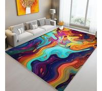 Tapis de l'enfant Abstrait psychédélique Fluide Textures Courbes Tapis rectangulaire, 60 x 90 cm Moquette de Chambre à Poils Ras, Coloré Écologique Paillasson - pour Chambre à Coucher de Salon