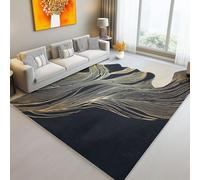 Tapis de l'enfant Abstrait Simple Lignes dorées Contours Tapis rectangulaire, 60 x 90 cm Moquette de Chambre à Poils Ras, Noir Écologique Paillasson Intérieur - pour Chambre à Coucher de Salon