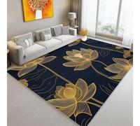 Tapis de l'enfant Art Moderne Chanvre Feuilles Tapis rectangulaire, 160 x 230 cm Moquette de Chambre à Poils Ras, Noir et Or Écologique Paillasson Intérieur - pour Chambre à Coucher de Salon