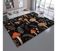 Tapis de l'enfant Fantastique Clair de Lune Forêt Plantes Champignons Tapis rectangulaire, 80 x 150 cm Moquette de Chambre à Poils Ras, Noir Écologique Paillasson - pour Chambre à Coucher de Salon