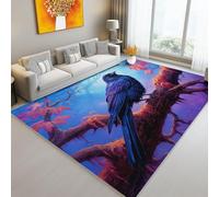 Tapis de l'enfant Fantastique Vieille forêt Corbeau Tapis rectangulaire, 140 x 200 cm Moquette de Chambre à Poils Ras, Bleu-Violet Écologique Paillasson Intérieur - pour Chambre à Coucher de Salon