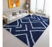 Tapis de l'enfant Losange Géométrique Lignes dessinées à la Main Tapis rectangulaire, 60 x 90 cm Moquette de Chambre à Poils Ras, Bleu Marine Écologique Paillasson - pour Chambre à Coucher de Salon