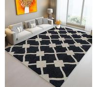 Tapis de l'enfant Moderne Géométrie Diamant Carrés linéaires Tapis rectangulaire, 60 x 90 cm Moquette de Chambre à Poils Ras, Noir Écologique Paillasson Intérieur - pour Chambre à Coucher de Salon